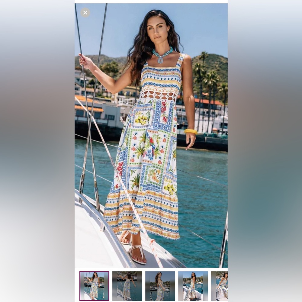 Cupshe Tropical Print Crochet Maxi Dress